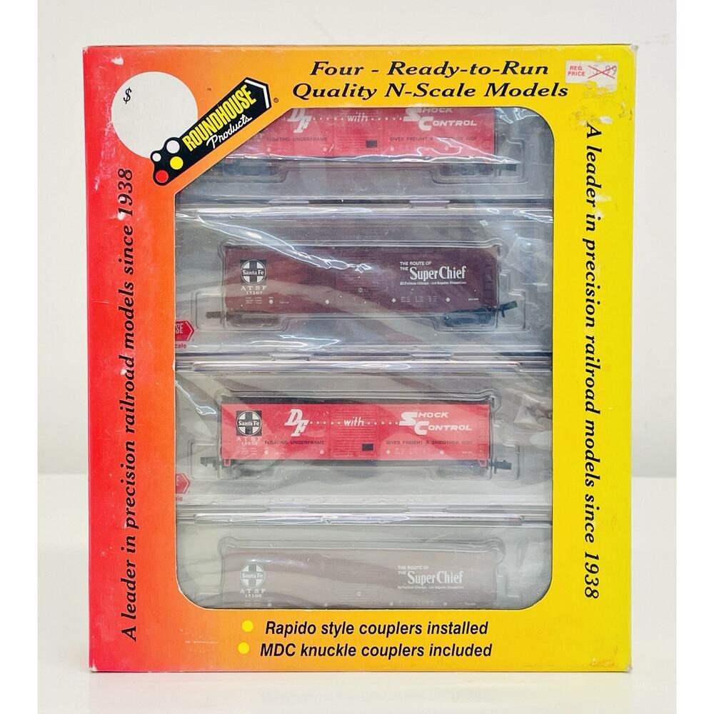 Roundhouse N Santa Fe PS-1 Box Car Freight Set Ready To Run Four Pack 89476 New